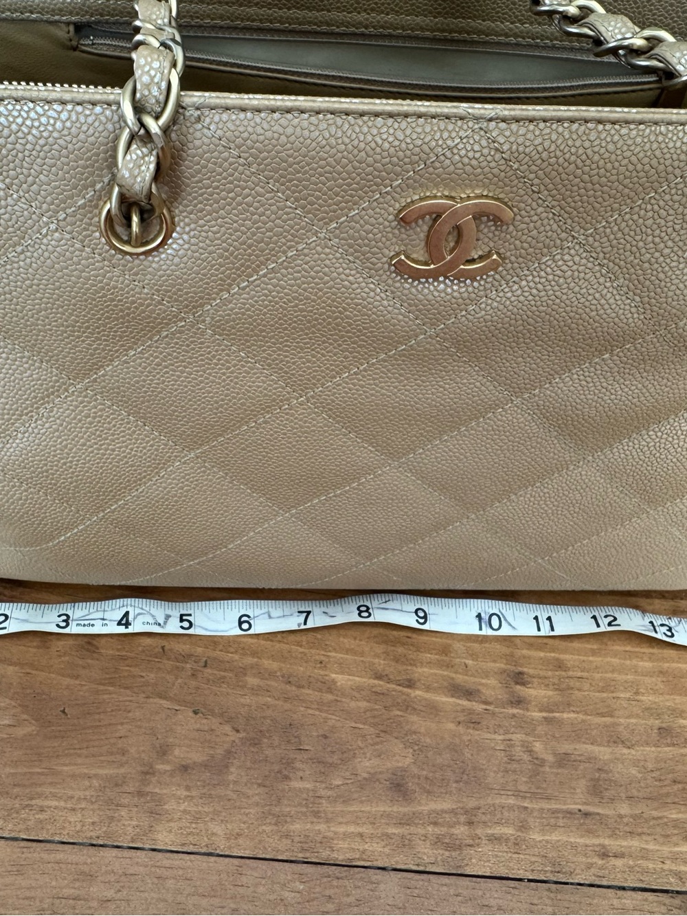 CHANEL Quilted Beige Caviar Leather Chain Shoulder Bag - Picture 13 of 16